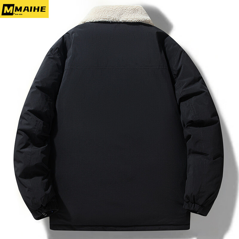 Зимняя мужская куртка, модный свободный воротник, короткий топ с наполнителем из белого утиного пуха, теплая уличная походная куртка 2023