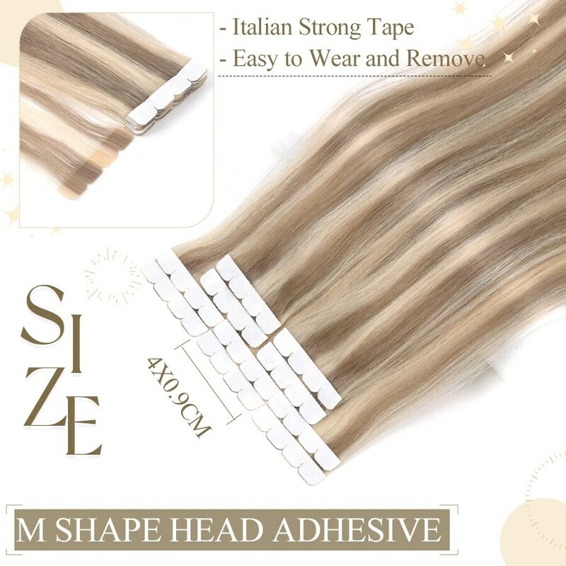 ZURIA Human Hair Extensions 10pcs Mini Tape in Hairpieces Adhesive Tape Original Natural Straight Wigs For Women 12-24inches