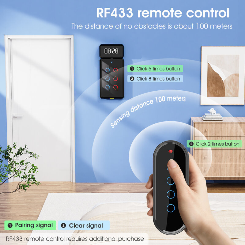 Cerhot Tuya Smart Home Wireless WiFi RF433 US Light Wall Touch Switch 110-240V Type-C Timing 6Gang Support Alexa Google Voice
