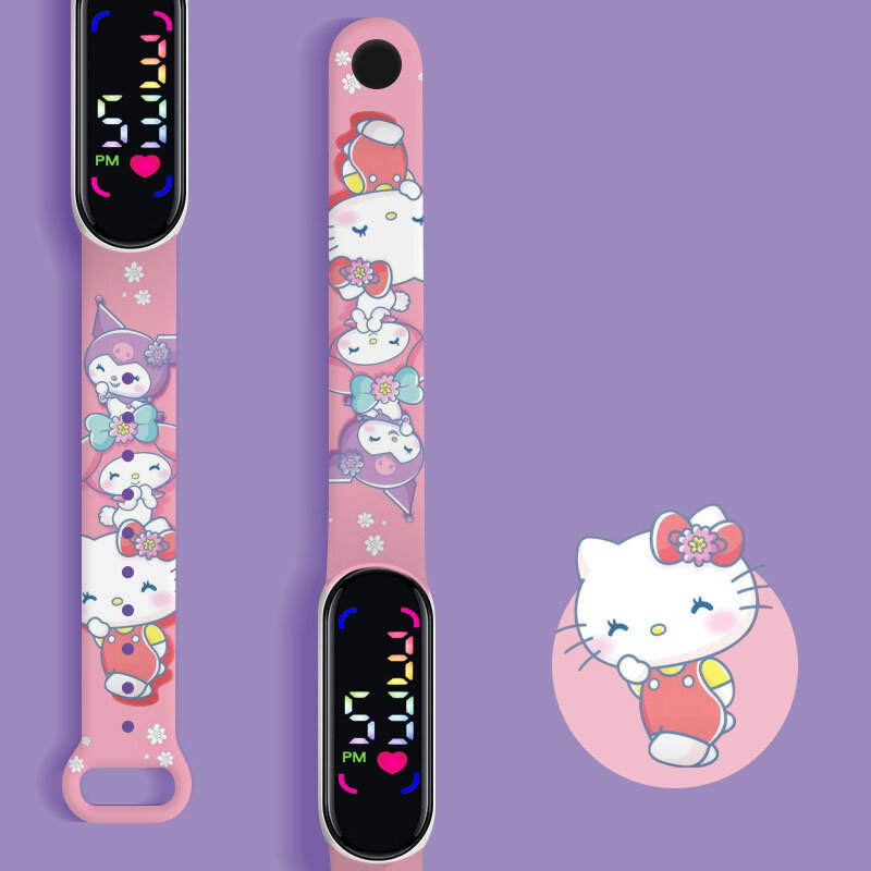 Sanrio-reloj electrónico de Hello Kitty para niños y estudiantes, pulsera con iluminación Led de Hello Kitty y Kuromi, regalo para niños