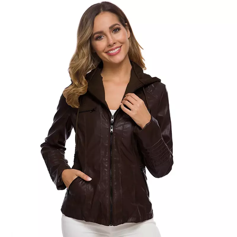 5 colori Faux Leather PU felpe con cappuccio giacca donna inverno Casual tasca con cerniera Vintage oversize Basic Coat giacca da moto XS-7XL