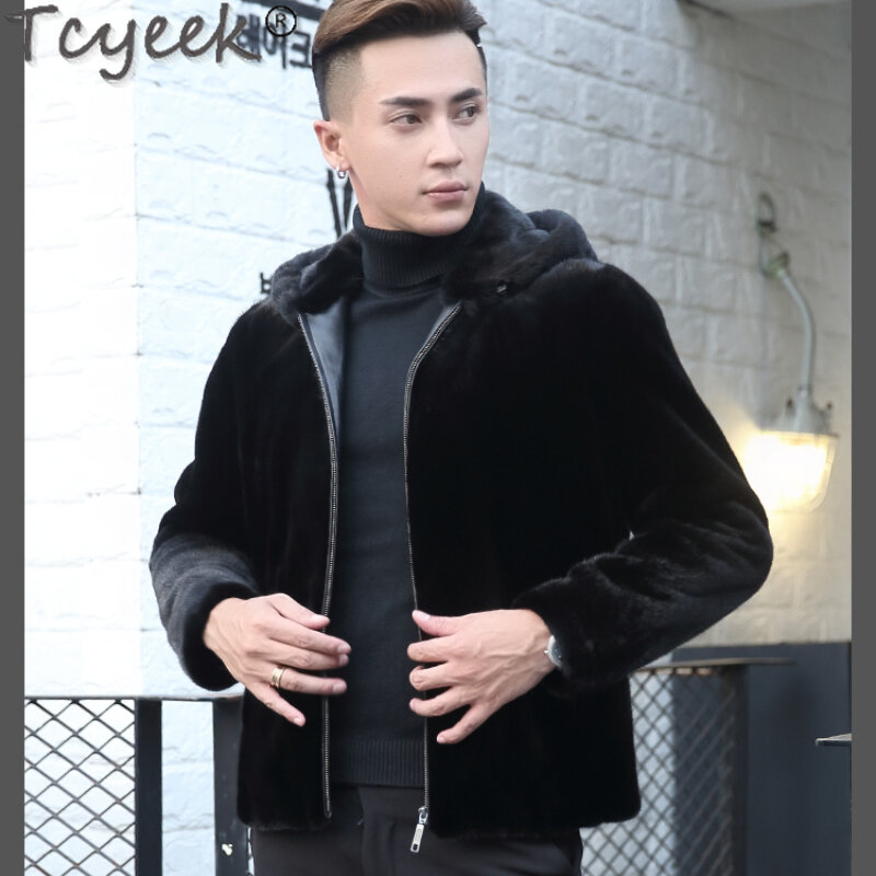 Tcyeek 100% Mink Fur Mens Jackets 2023 Winter Hooded Real Fur Coat Short Natural Mink Fur Jacket Men Clothing Jaqueta Masculina