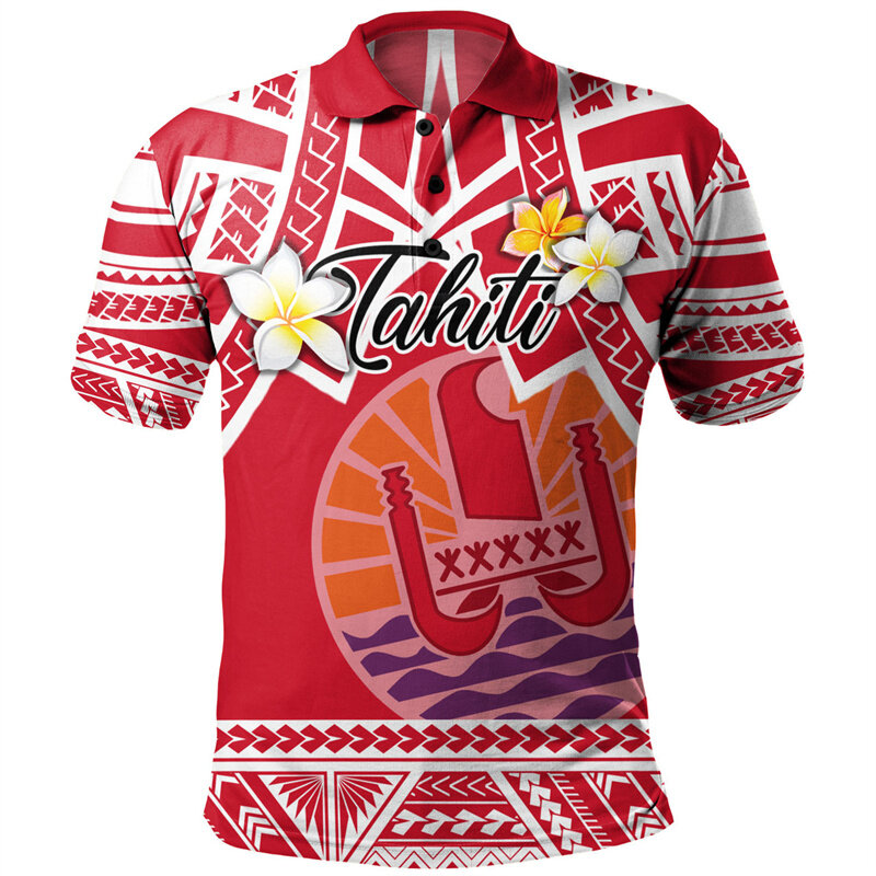Hawaiian Tahiti Pattern Polo Shirt For Men Fashion 3D Printed Polynesian Button POLO Shirts Casual Loose Street Tees Summer Tops