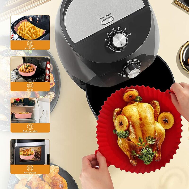 Air Fryer Silicone Baking Tray Reusable Basket Mat Non-Stick Round Microwave Pads Baking Mat Oven Air Fryer Liner Dropshipping