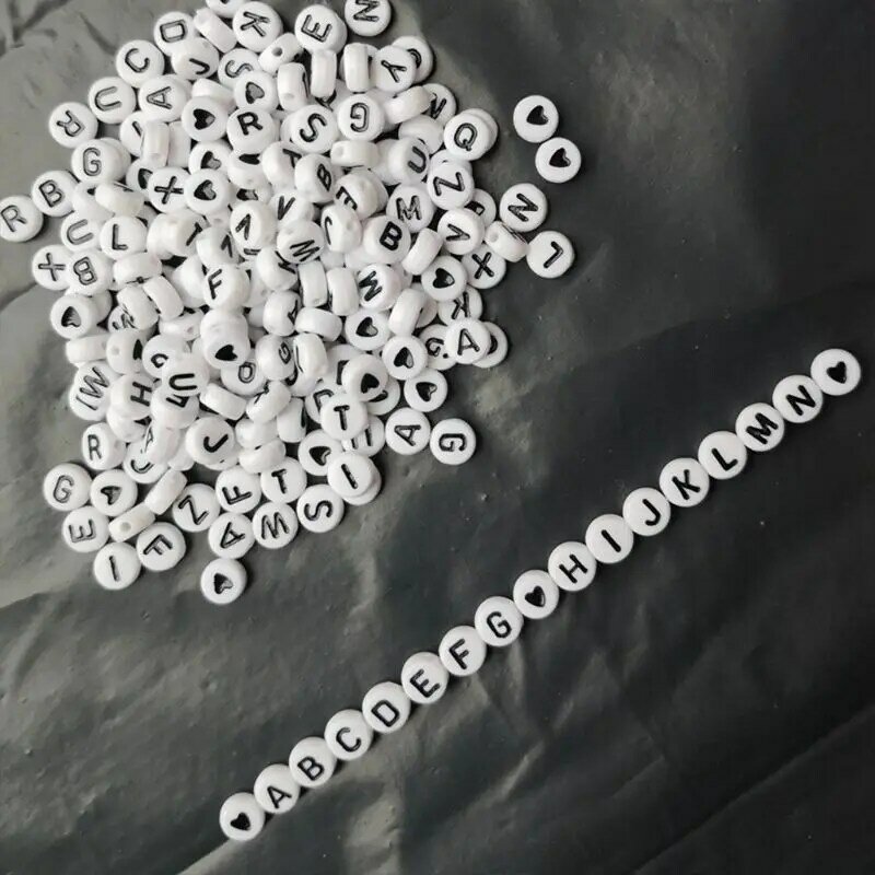 1200 Pieces A-Z Letter Heart White Round Acrylic Beads for DIY Jewelry Making Crafts Name Bracelets Drop Shipping