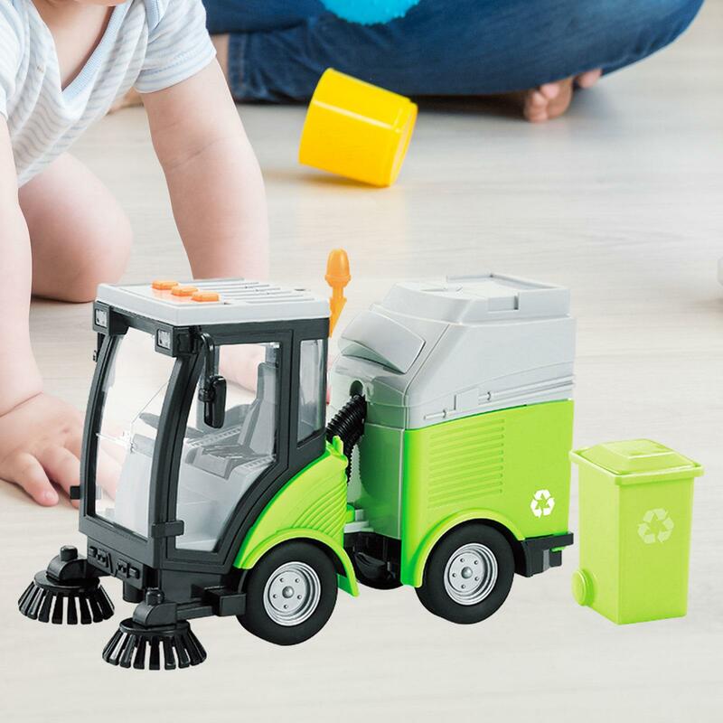 Bote de basura extraíble para niños y niñas, camión barredora de calle, 1/16 cepillos giratorios, vehículo de limpieza resistente, juguete, regalo de cumpleaños