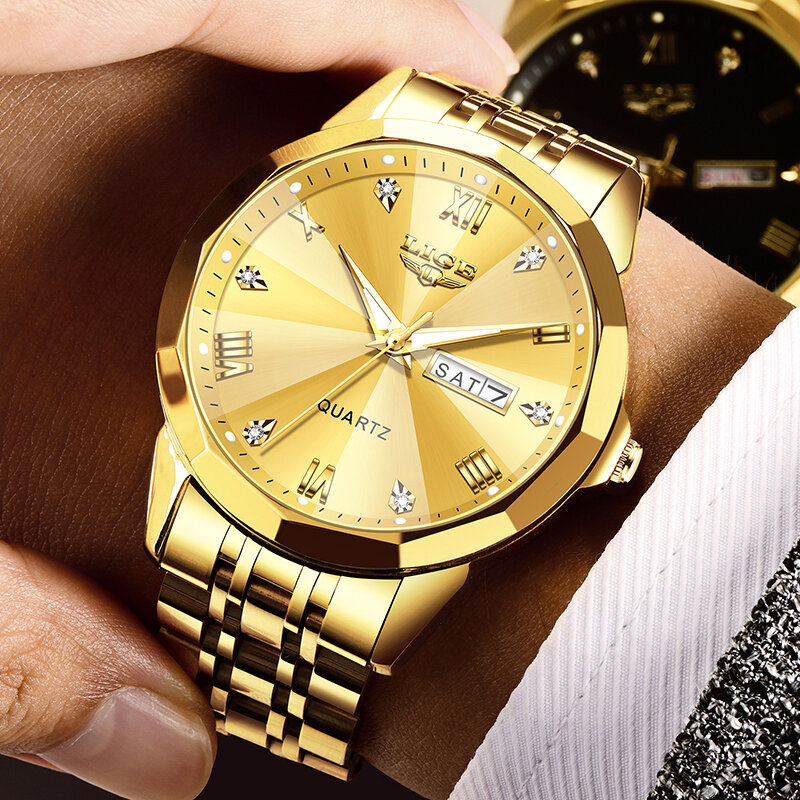 빅 LIGE 밀리터리 남성용 시계, 스테인레스 스틸 밴드, 날짜, 비즈니스 남성 시계, 방수 럭셔리 남성 손목 시계