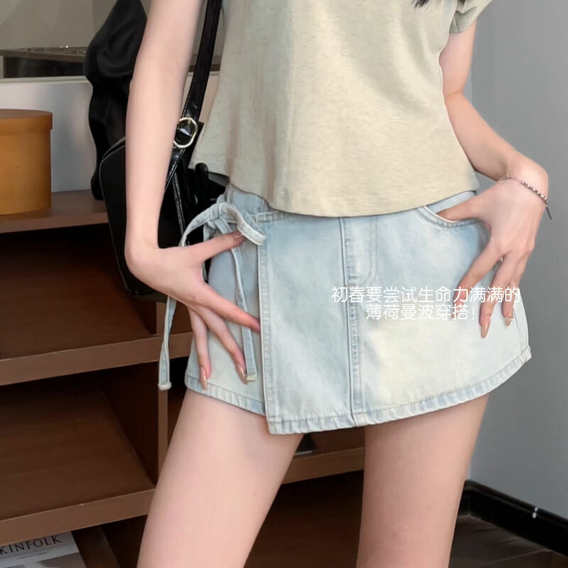2024 Sommer neue Mode vielseitige unregelmäßige Design mit hoher Taille zum Abnehmen Sie Jeans Rock Frauen koreanische Ausgabe