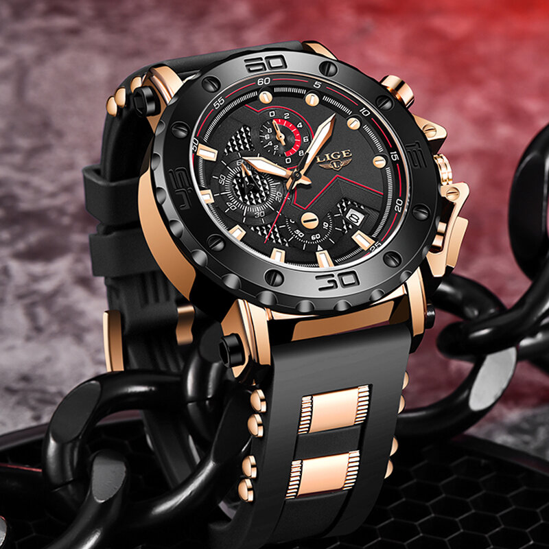 LIGE casing jam tangan besar pria, arloji asli panggilan besar, jam tangan bisnis olahraga untuk pria Relogio Masculino + kotak 2024