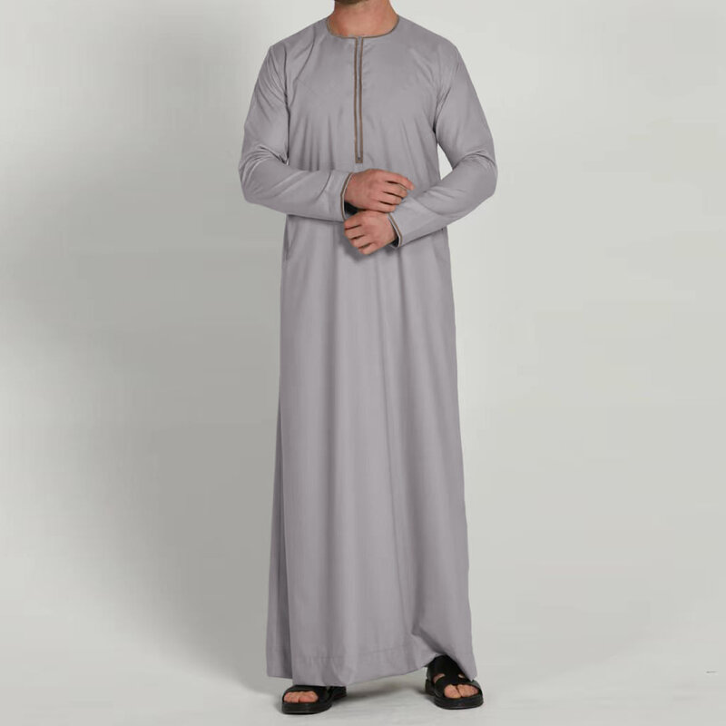 ラマダン長袖ヘンリーシャツ、イスラム教徒のドレス、エスニックカフタン、イスラムのアバヤ、アラビアのロングドレス、男性のためのドレスドレス