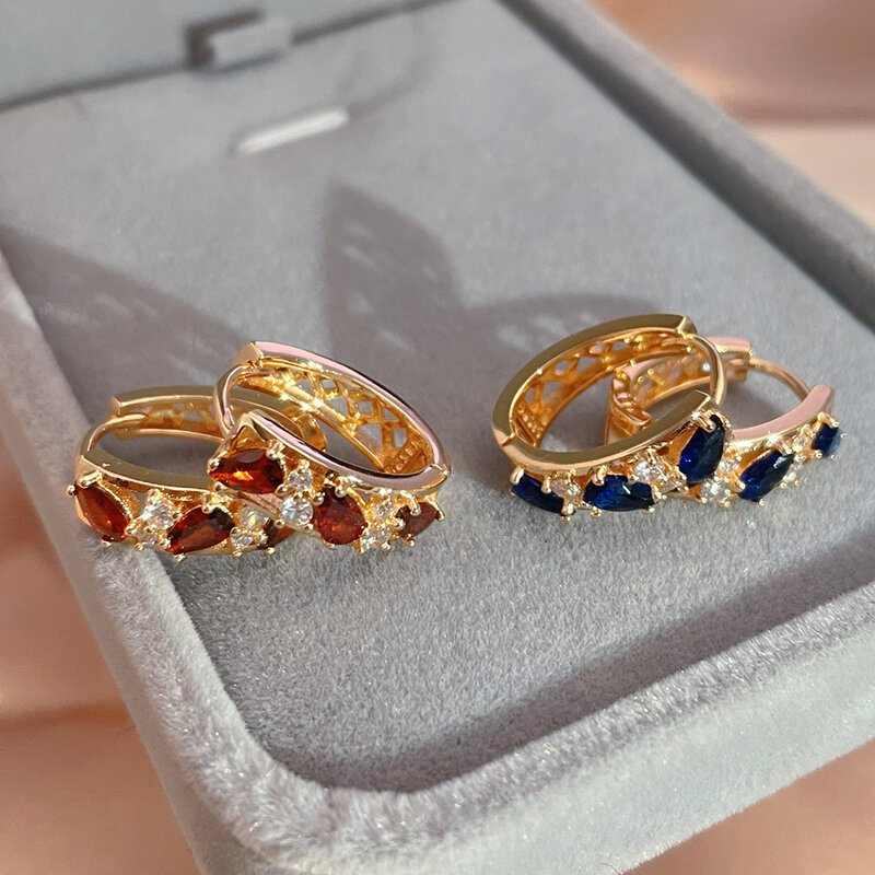 SYOUJYO Red Cubic Zircon Drop Earrings For Women Luxury 585 Gold Color OL Crystal Jewelry Gifts