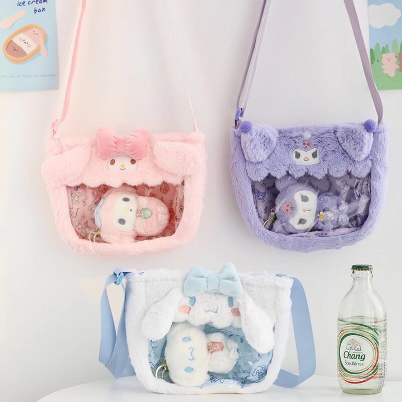 Kuromi – pochette Melody Sanrio, sac à main Transparent en peluche pour jouets poupées Hello Kitty, sac portefeuille à bandoulière