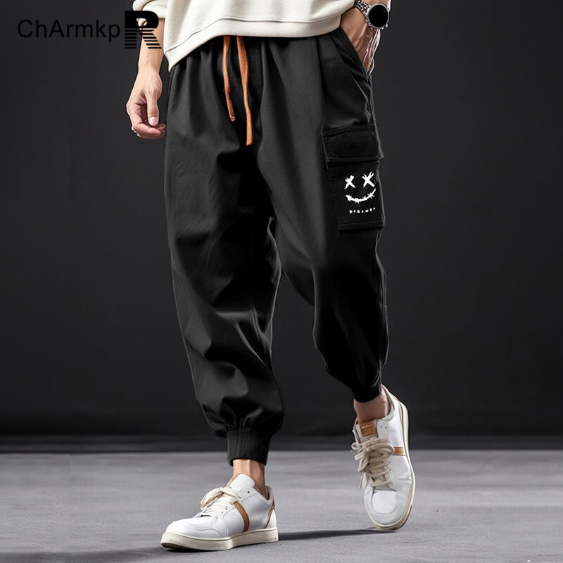 ChArmkpR-ropa de calle para hombre, pantalones largos de chándal con bolsillo estampado a la moda, con cordón en la cintura, S-2XL de verano, 2024