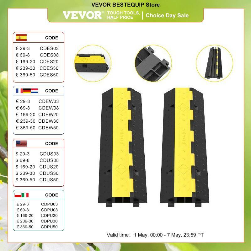 VEVOR 케이블 프로텍터 램프 와이어 케이블 커버, 코드 가드, 2 채널 고무, PVC 11000LBS 속도 범프, 주차장 진입로 교통