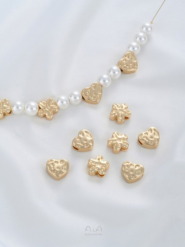 Coeur de fleur de prunier rempli d'or 14 carats, concave et convexe, perle à grand trou, bracelet perlé bricolage, collier fait main, accessoires de bijoux