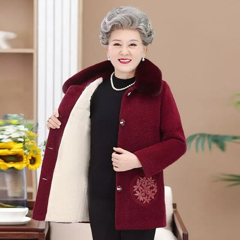 Middle-aged Women's Winter Coats New Casual Thick Warm Women's Jackets Hooded Fur Collar Long Parkas Winter Female Clothing W28