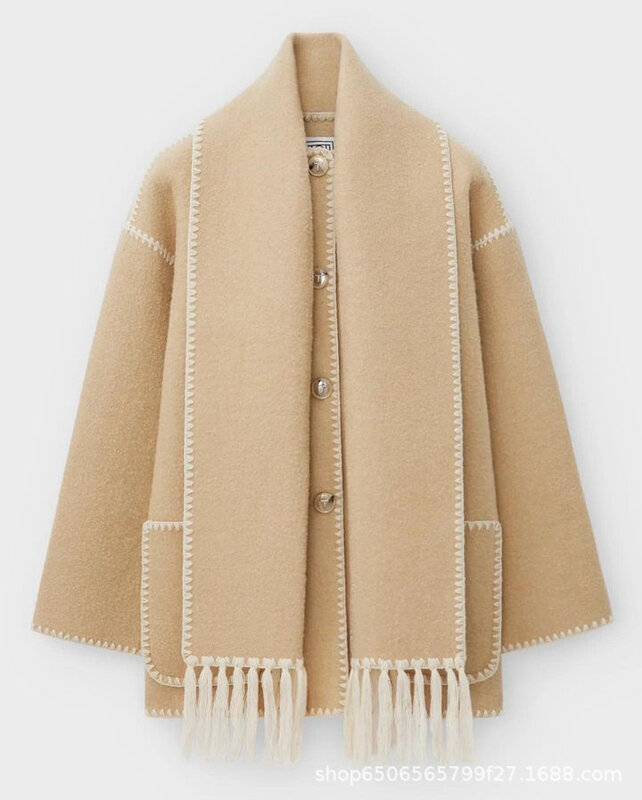 Женское свободное шерстяное пальто VOLALO, элегантная теплая однобортная куртка с длинными рукавами и карманами, плотная верхняя одежда, зима 2024