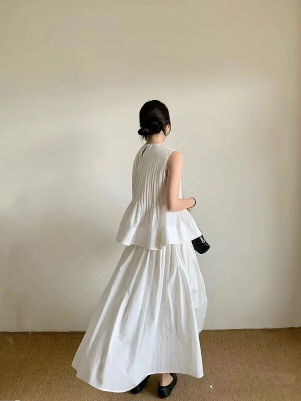 Платье-жилет без рукавов в китайском стиле, длинная свободная и приталенная юбка, лето 2024