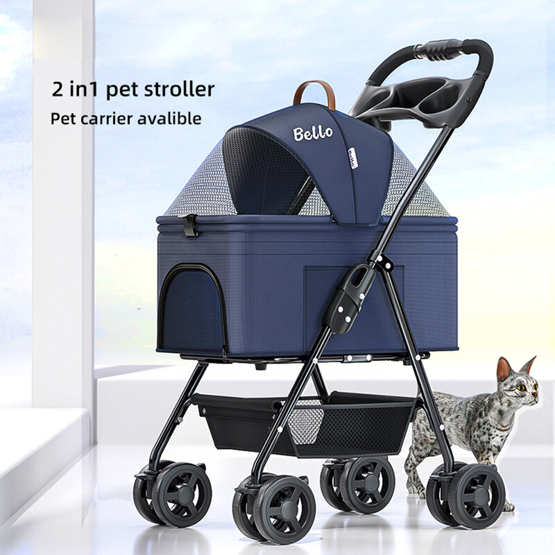 Cochecito ligero para perro pequeño con portador desmontable, carrito portátil plegable para mascotas, gatos y perros para llevar 12KG