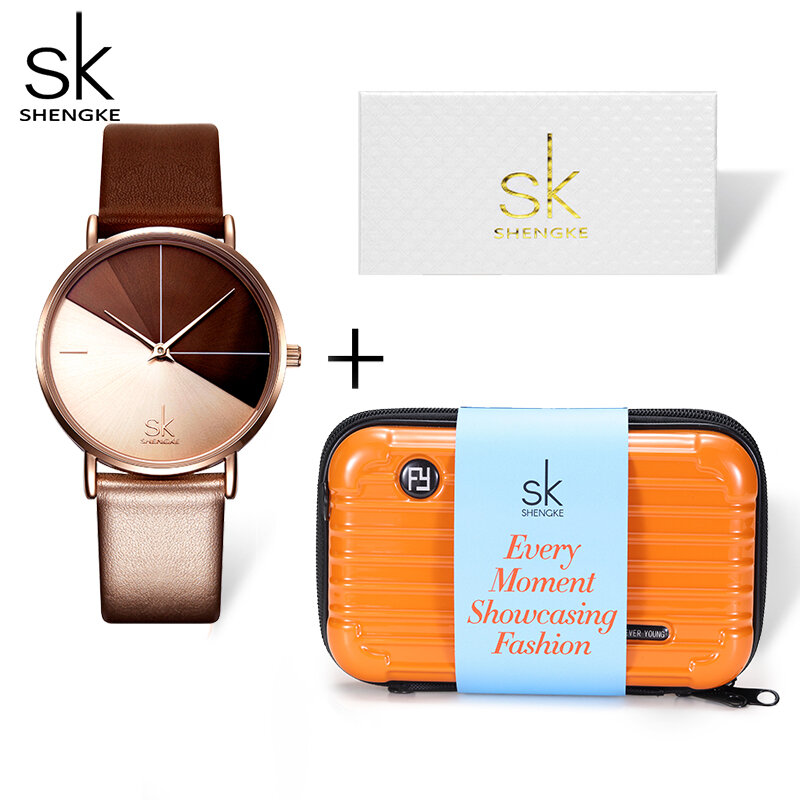 Shengke Damen Geschenkset Uhren Original Design Top Marke Damen Quarz Armbanduhren weibliche kreative Uhr Paket montre femme
