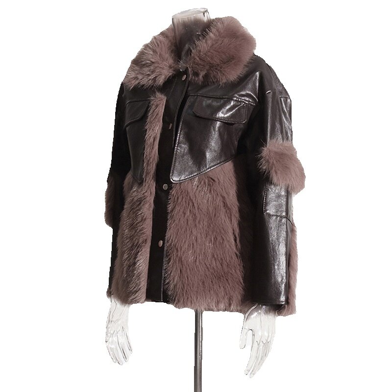 2024 inverno nuovo Design sensazione di pelle impiombata risvolto sciolto cappotto di pelliccia integrato per le donne