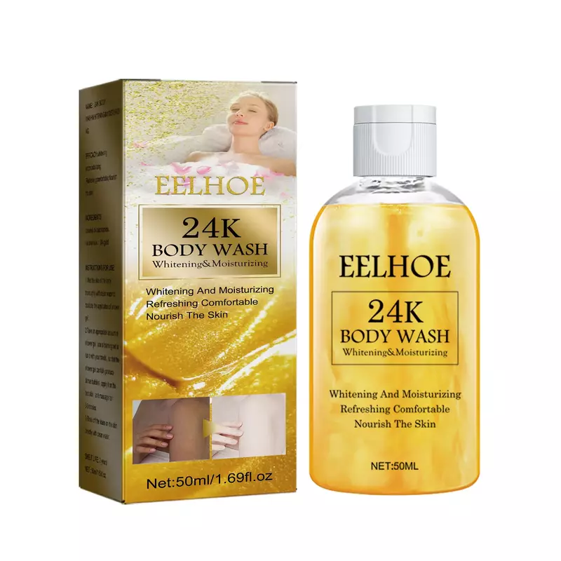 Sdatter EELHOE Gel mandi pemutih tubuh, Gel mandi pembersihan dalam warna emas 24K melembabkan mencerahkan kulit wangi tahan lama