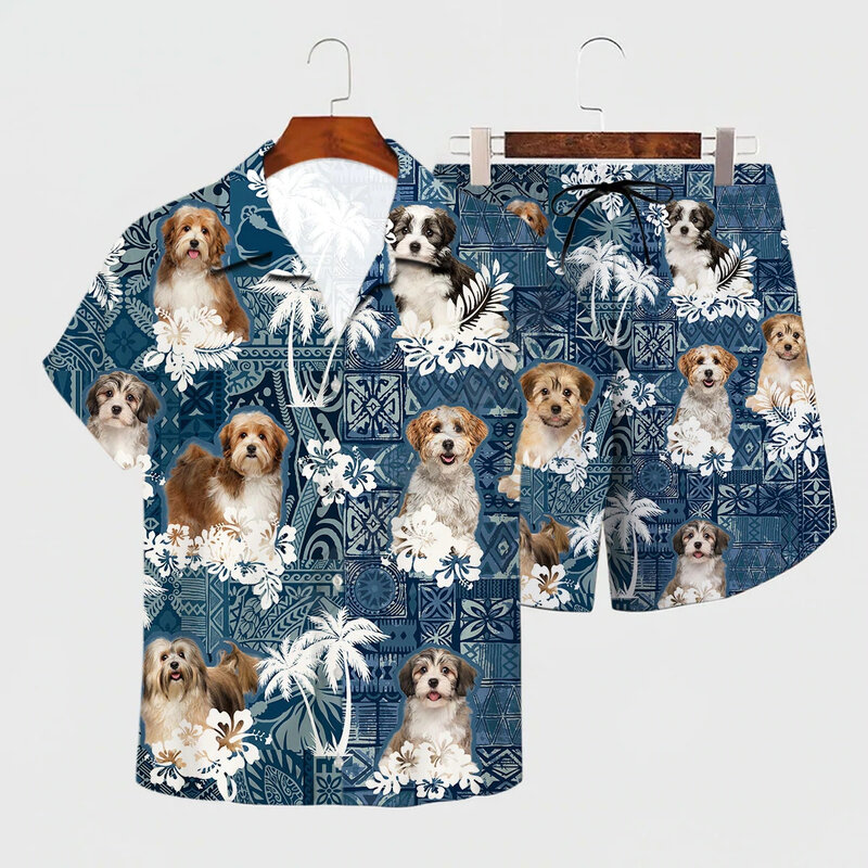 Kaus Musim Panas Set Hawaii Greyhound 3D Kaus Hawaii Cetak + Celana Pendek Pantai Pria untuk Wanita Pakaian Anjing Lucu