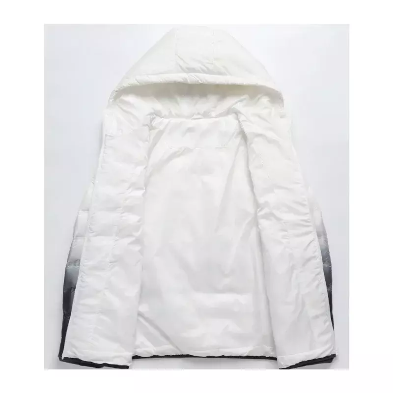 Casaco leve e minimalista com capuz para baixo para homens e mulheres, estilo curto, gradiente, coreano, diário, outono, inverno, 2023