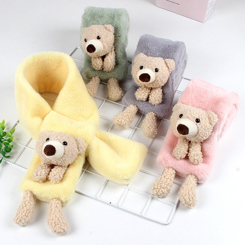 Cartoon Imitation Bunny Fur Scarf Plush Little Bear Children Scarves Kids Windproof Shawl Winter Thicken Warm Baby Cross Collar