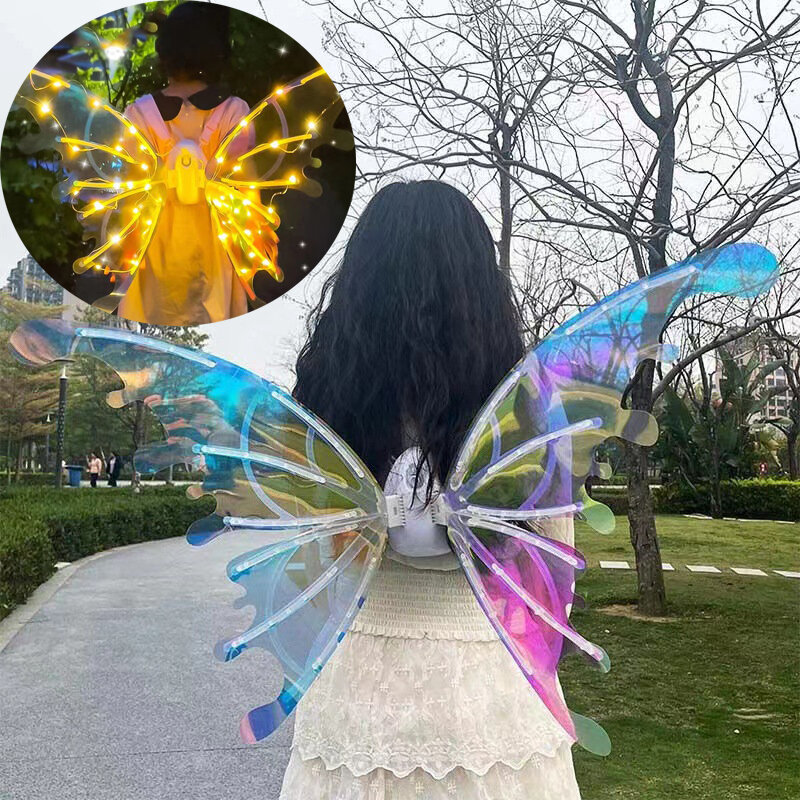 Moving Elf Wings Girls Toy for Kids Outdoors Halloween Bionic Butterfly Luminous Demon Angel Dinosaur Flapping Wing Children Boy