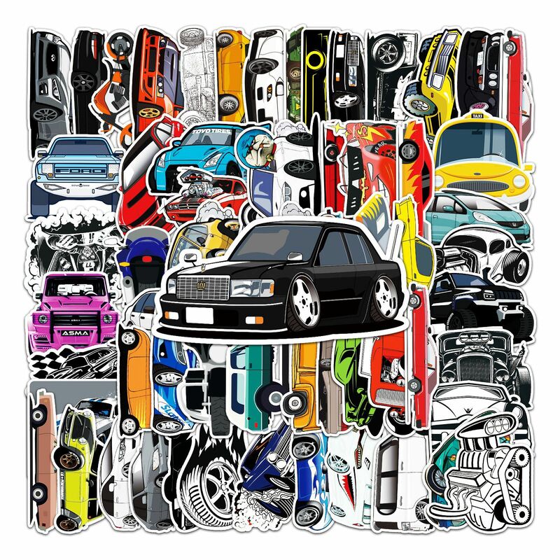 61 szt. Przystojny seria samochodów sportowy naklejki Graffiti nadaje się do kasków na laptopa dekoracja stołu naklejki DIY zabawek hurtowych