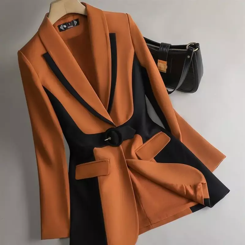 Blazer feminino terno jaqueta fino ajuste grace casaco designer de alta qualidade escritório negócios vestuário cinto emenda grandes dimensões