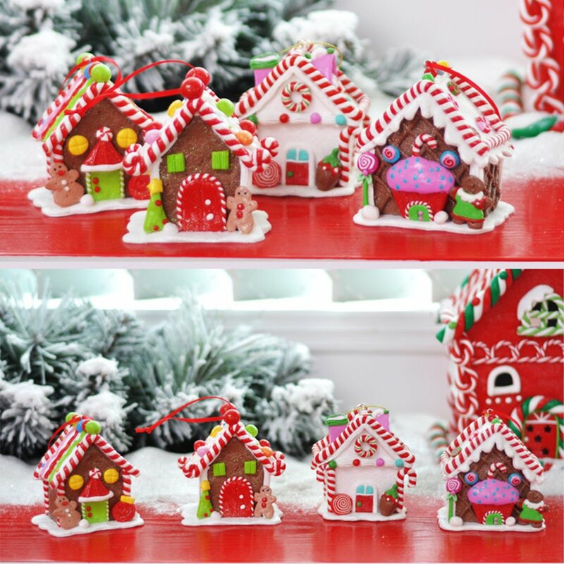 2024New Gingerbread House Ornaments Christmas Candy House Ornament Hanging Accessory Desktop Adornment Gingerbread House Pendant