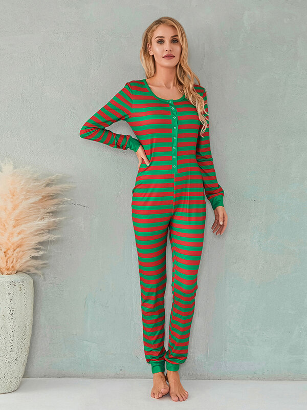 Женская рождественская одежда для сна, новинка 2020, осенне-зимняя одежда, повседневные женские рождественские комбинезоны, домашняя одежда, пижамы, полосатые комбинезоны