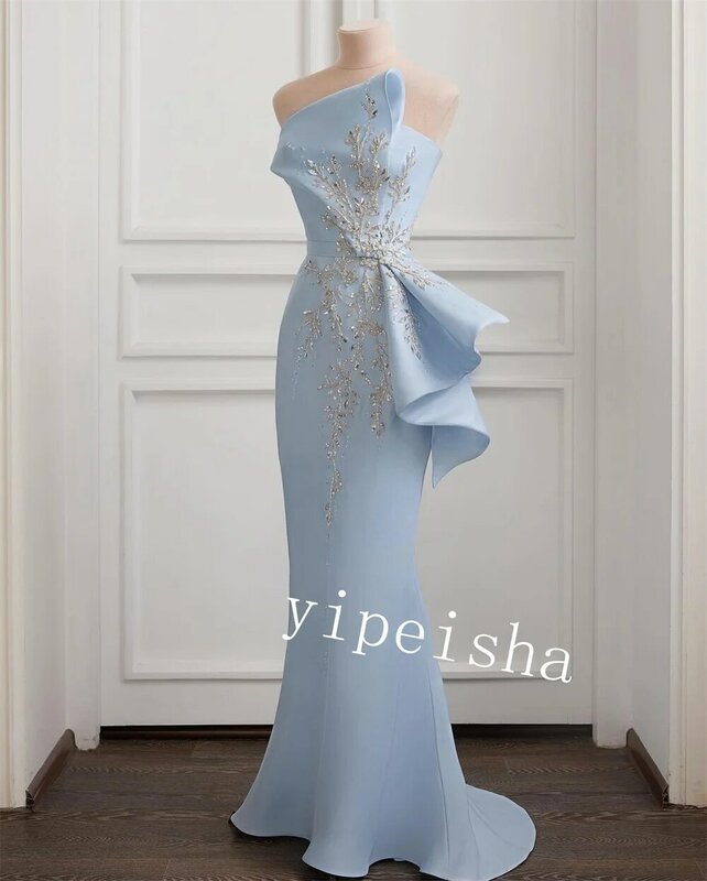 High Quality Sparkle Exquisite Charmeuse Rhinestone Cocktail Party Mermaid Strapless Bespoke Occasion Gown Long Dresses