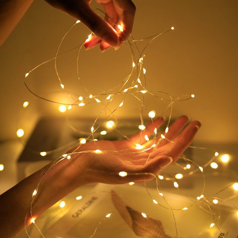 Guirxiété lumineuse LED en fil de cuivre, éclairage de vacances, nickel é, guirxiété pour arbre de Noël, décoration de fête de mariage, 1m, 3m, 1 pièce