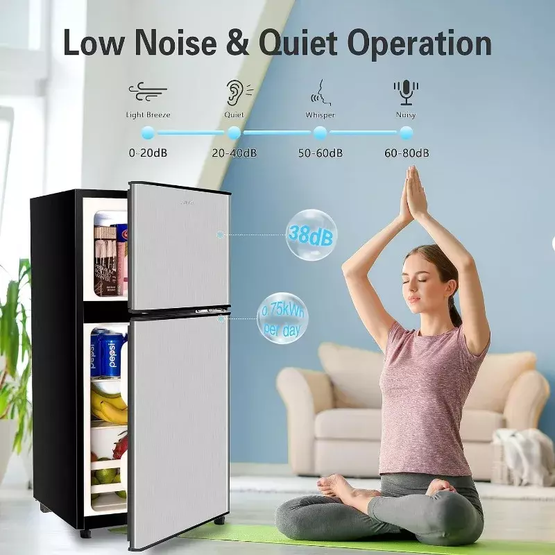 Anukis Compact Refrigerator 3.5 Cu Ft 2 Door Mini Fridge with Freezer For Apartment, Dorm, Office, Family, Basement, Garage