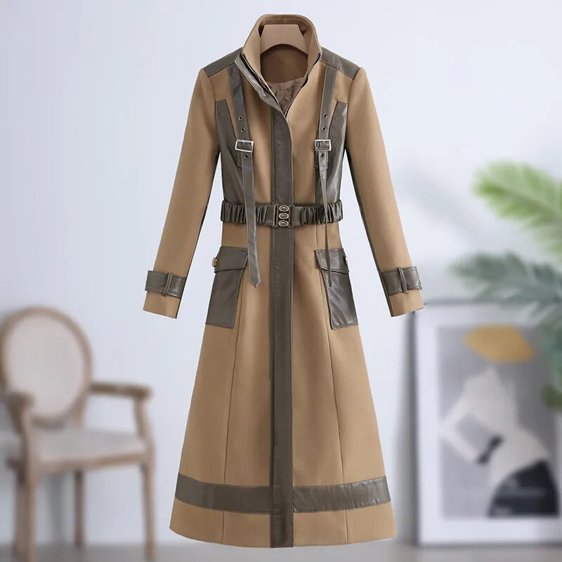 女性のためのスリムなボタン付きジャケット,中程度の長さ,大業界,美しい美しいステッチのモダンなpuの毛皮のコート,冬,2023