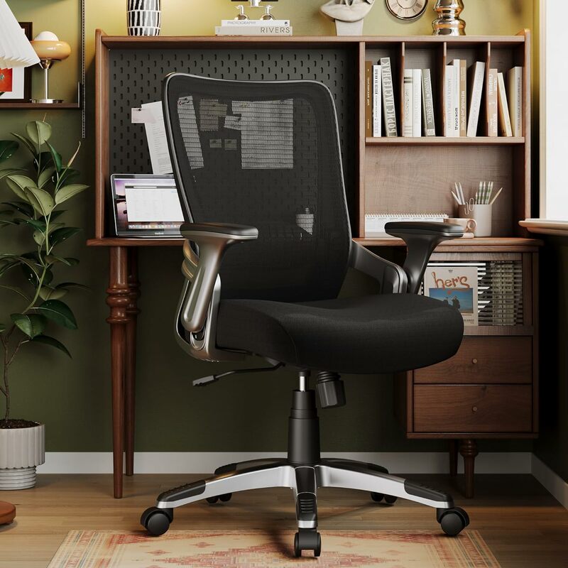 Эргономичное настольное кресло, Сетчатое компьютерное игровое кресло, Регулируемая Складная рукоятка, поддержка поясницы, функция наклона, удобное широкое сиденье, колесо