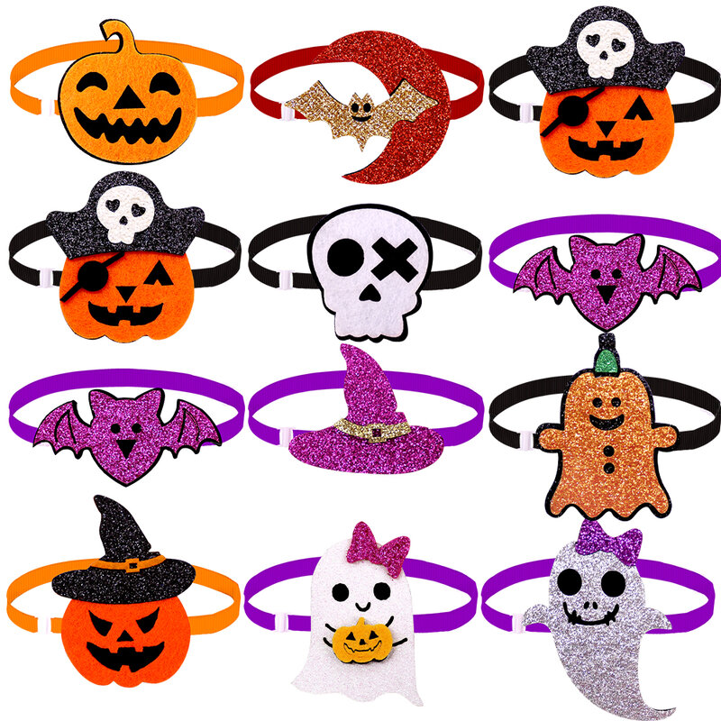Nministériels ds papillon Halloween pour petits chiens, 50 pièces, collier, crâne, Aliments, accessoires pour animaux de compagnie, produits décoratifs