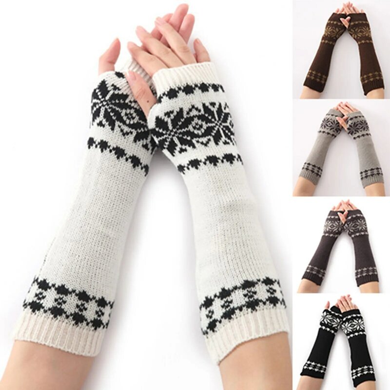 Winter Fingerless Gloves Womens Vantage Christmas Wrist Warmer Korean Warmer Xmas Snowflake Jacquard Mitten Gloves Punk Gloves
