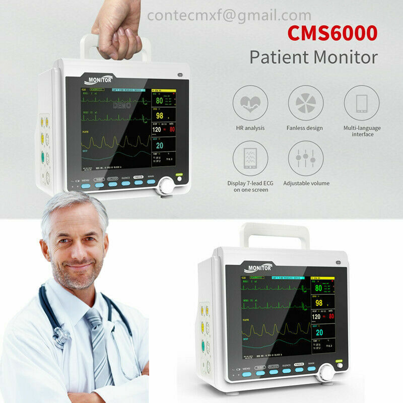 CONTEC-6 Parâmetros Monitor paciente, ECG, RESP, SpO2, PR, NIBP Madical máquina, ICU, CCU, sinais vitais, com saco portátil, CMS6000