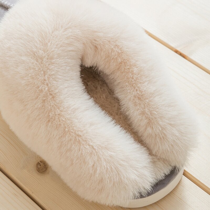 Winter Indoor Women Fur Slippers Luxury Faux Suede Upper Bedroom Couples Warm Plush Shoes House Simple Ladies Fluffy Slippers