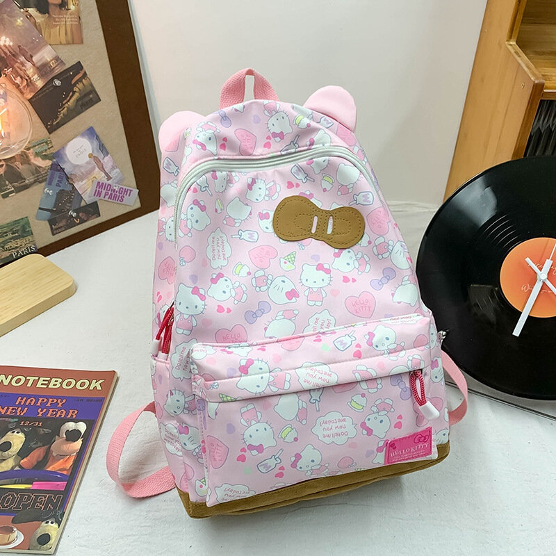 Sanrio กระเป๋านักเรียนสำหรับนักเรียน, ใหม่สไตล์ HelloKitty น่ารักกระเป๋าเป้สะพายหลังความจุขนาดใหญ่
