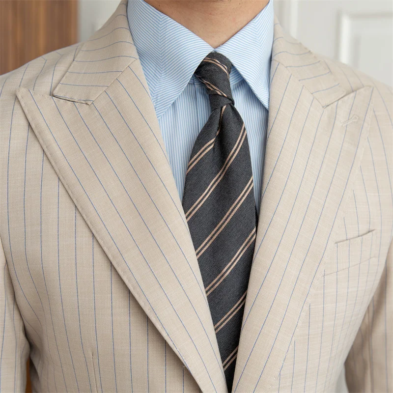 British Luxury Retro Stripe Blazer para Homens, Negócios e Fumar, Outono