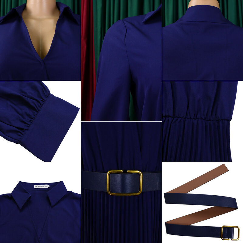 Vestido plisado de manga larga con cinturón para mujer, de Color liso traje elegante, informal, Primavera, 2024
