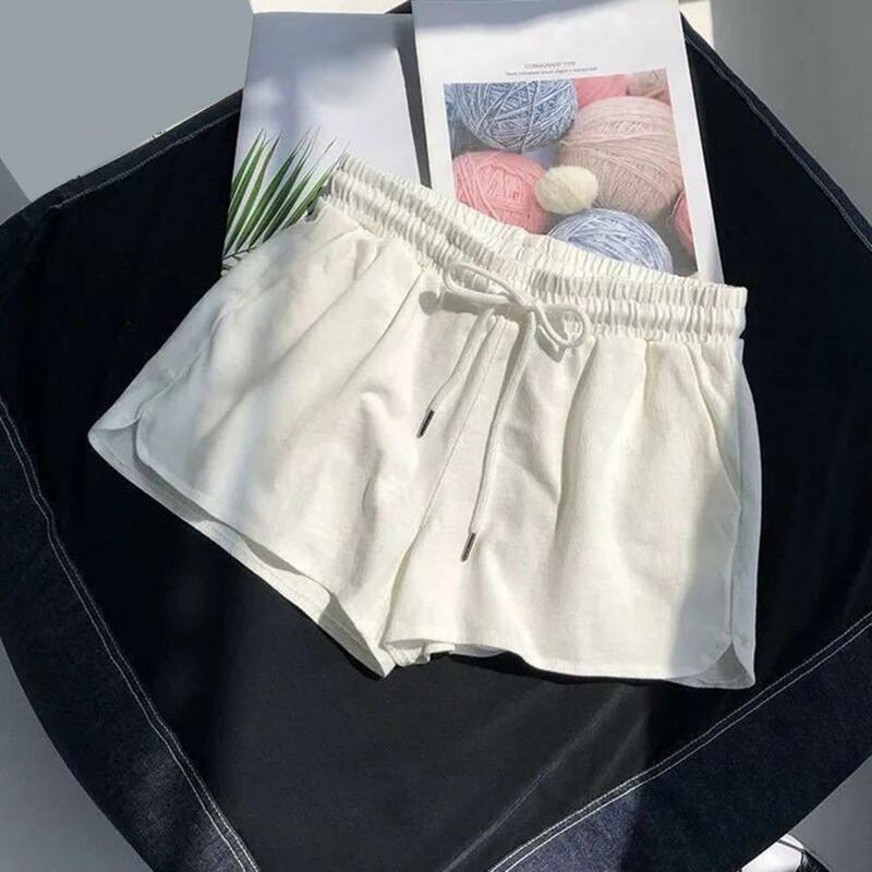 Drawstring Women Casual Shorts Summer High Waist A-line Shorts Sports Short Pants Pleated Side Pockets Casual Girl Mini Shorts