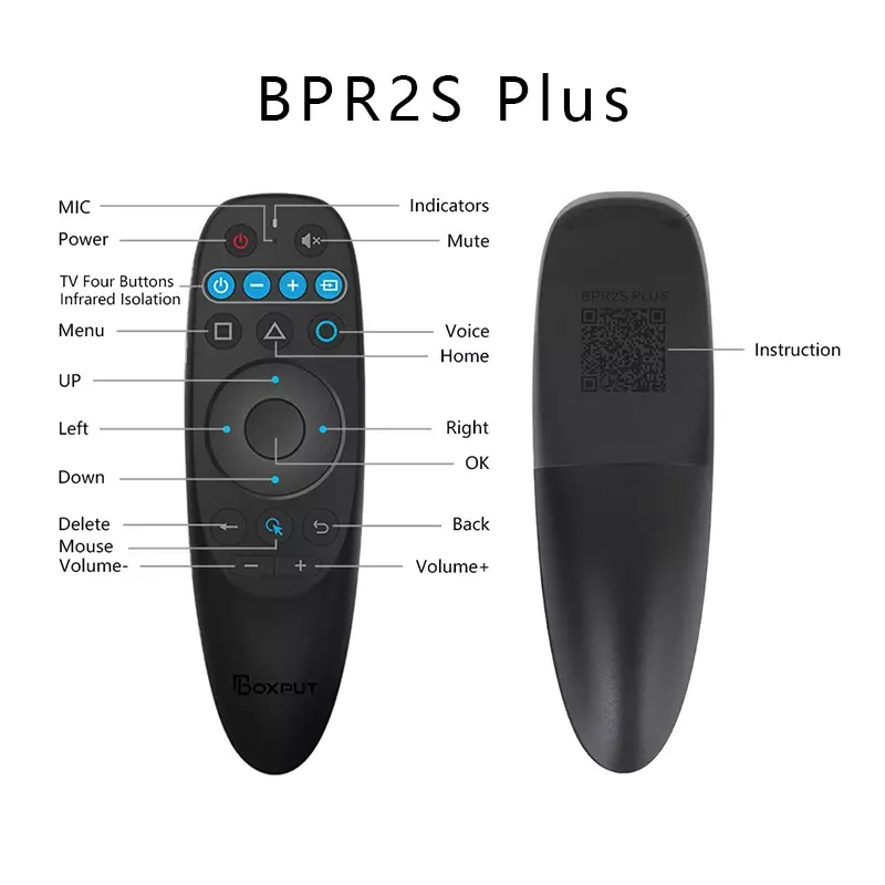 BPR2S Plus Bt Air Mouse Voice Ir Learning Tv 4 Keys Ir Isolatie 2.4G Draadloze Afstandsbediening Met Gyro voor Android Tv Box/Pc