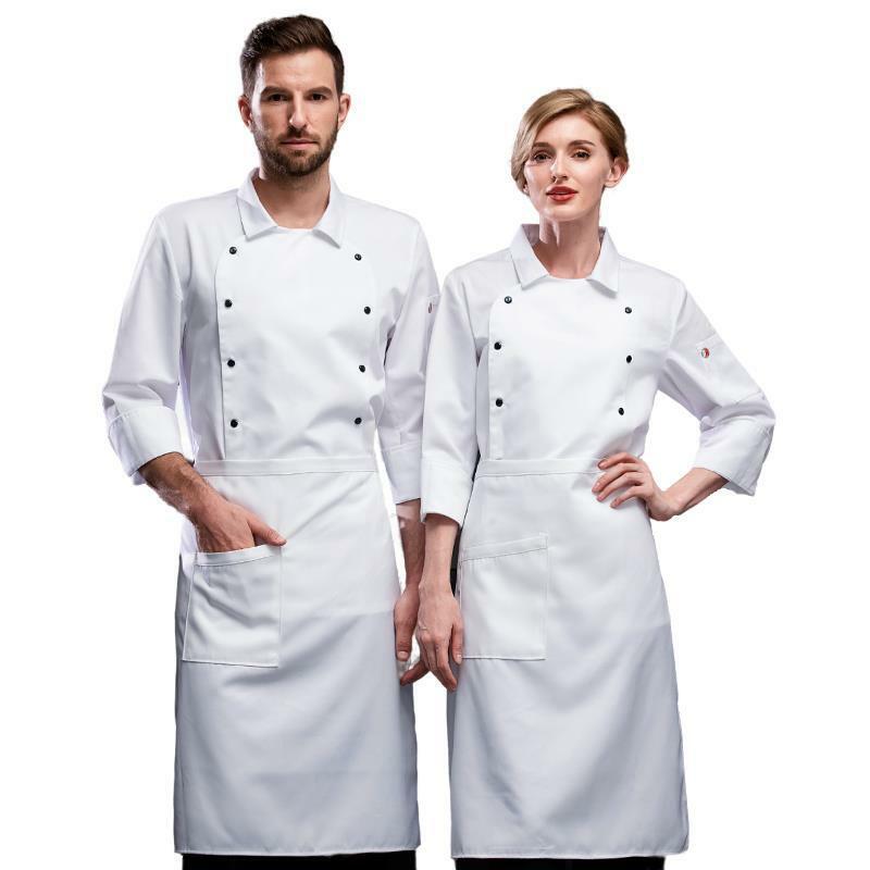 Baju Kerja Koki Hotel Baju Musim Gugur dan Dingin Lengan Panjang Pria Baju Koki Ukuran Besar Dapur Makan Sejuk Putih Tebal