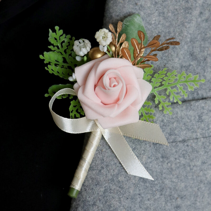 Simulato PE rosa sposo damigella d'onore matrimonio seno fiore matrimonio coreano sposa damigella d'onore polso fiore collare di nozze fiore